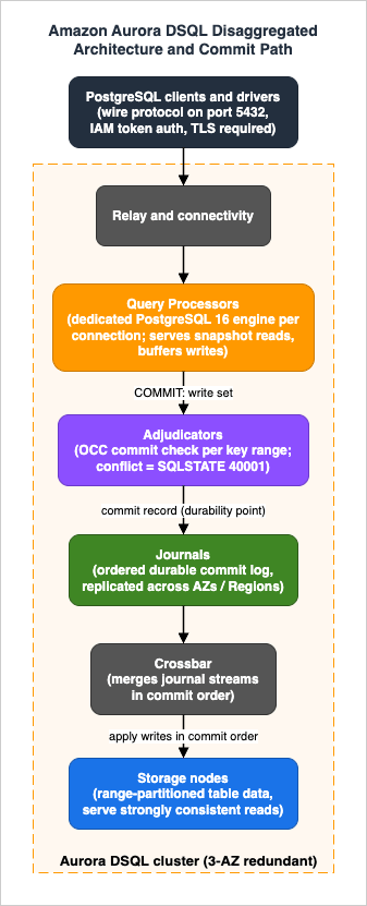 Amazon Aurora DSQL Disaggregated Architecture and Commit Path
