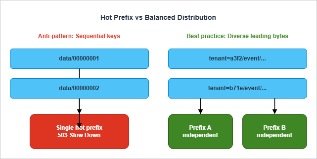 Hot prefix formation: sequential keys vs balanced layout