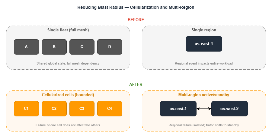 Blast-radius reduction: cellularization and multi-region as the two most effective patterns