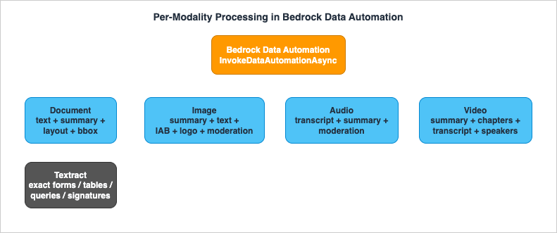 Per-modality processing branch in Bedrock Data Automation