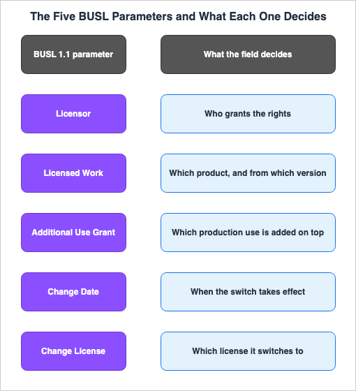 The Five BUSL Parameters and What Each One Decides
